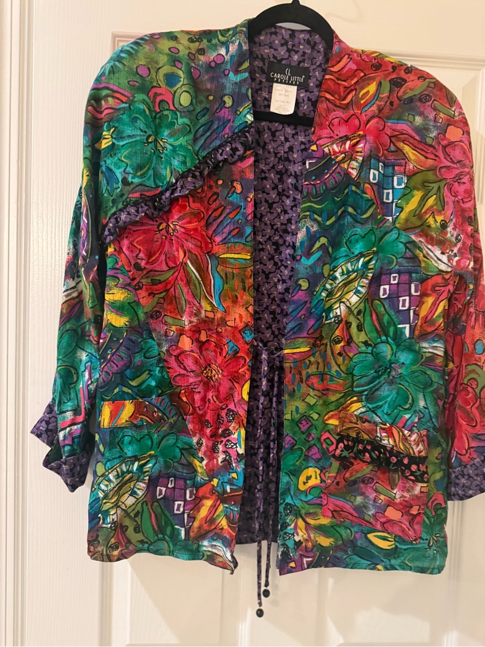 Vintage Carole Little Vibrant Multicolor Floral Blazer Jacket - Made in USA